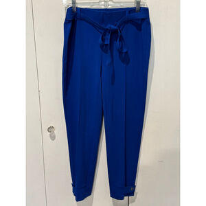 Women's NYCC Blue stretch pants with Tie Waist ankle button tab details, Size 6